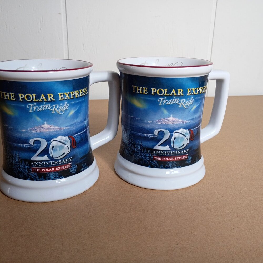 Polar Express Train Ride 20th Anniversary Mugs Set of Two Christmas Believe - Picture 3 of 6